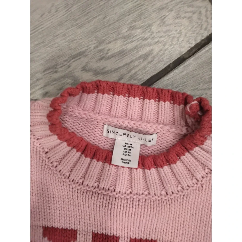 Sincerely Jules Dump Him Pink Red Graphic Knit Sweater Top ST21816 Womens Medium - Picture 3 of 7